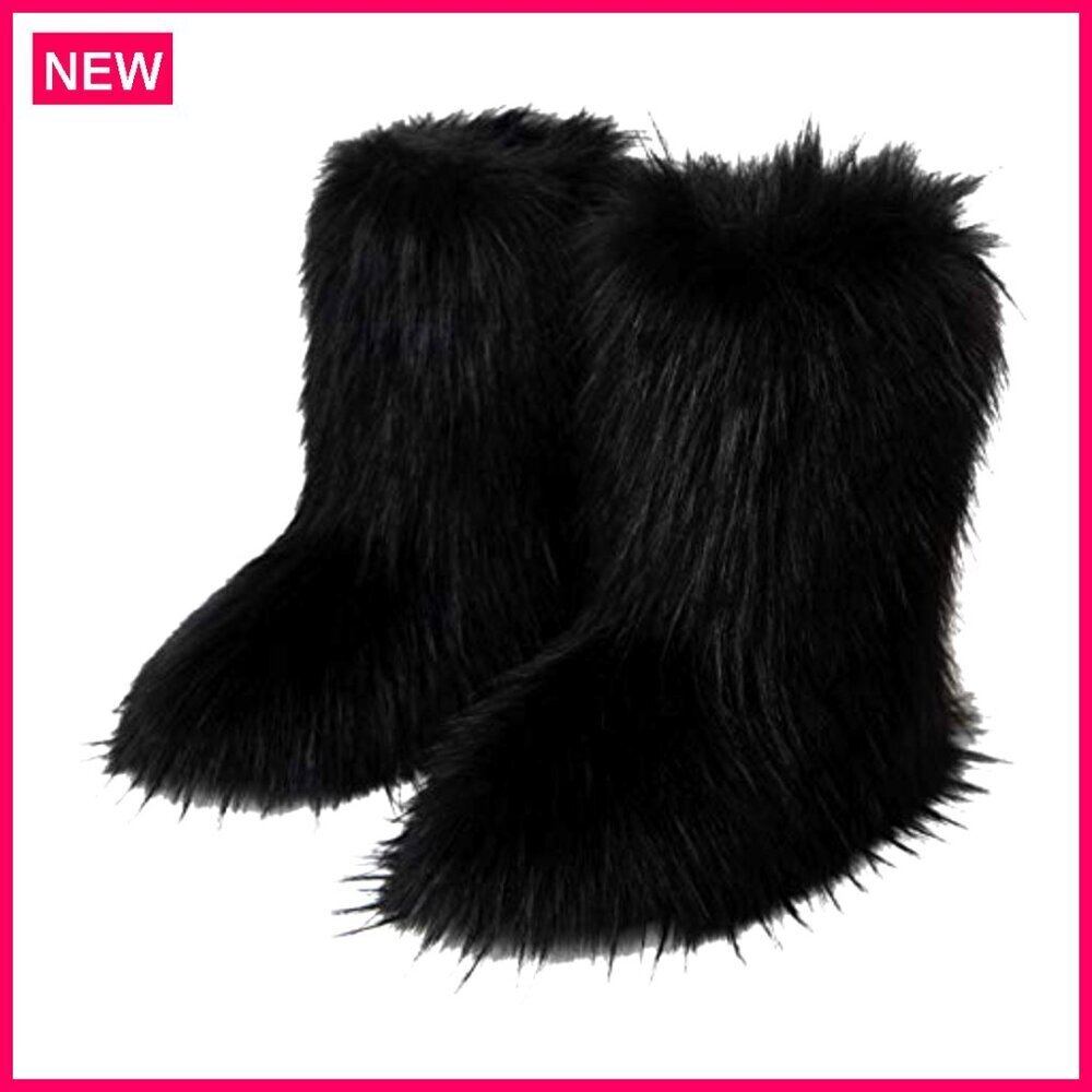 Women's Faux Fur Snow Boots Mid-Calf Warm Comfortable Outdoor Flat Shoes - Picture 2 of 8